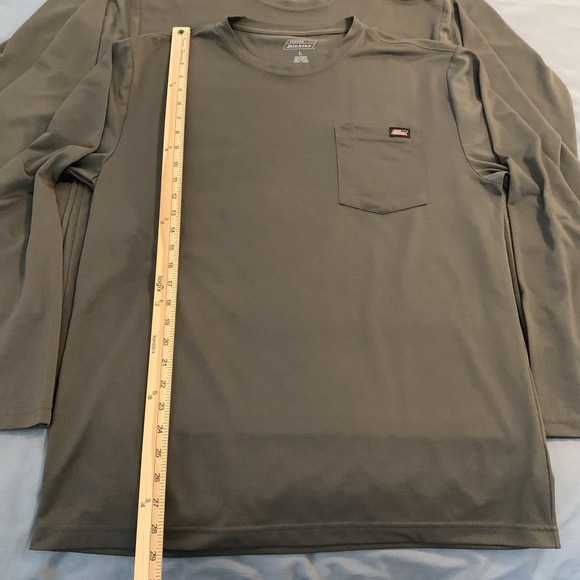 Dickies Shirt Lot Of 3 Mens Large Green Long Sleeve Pocket Workwear Tee Tagless - Picture 6 of 13